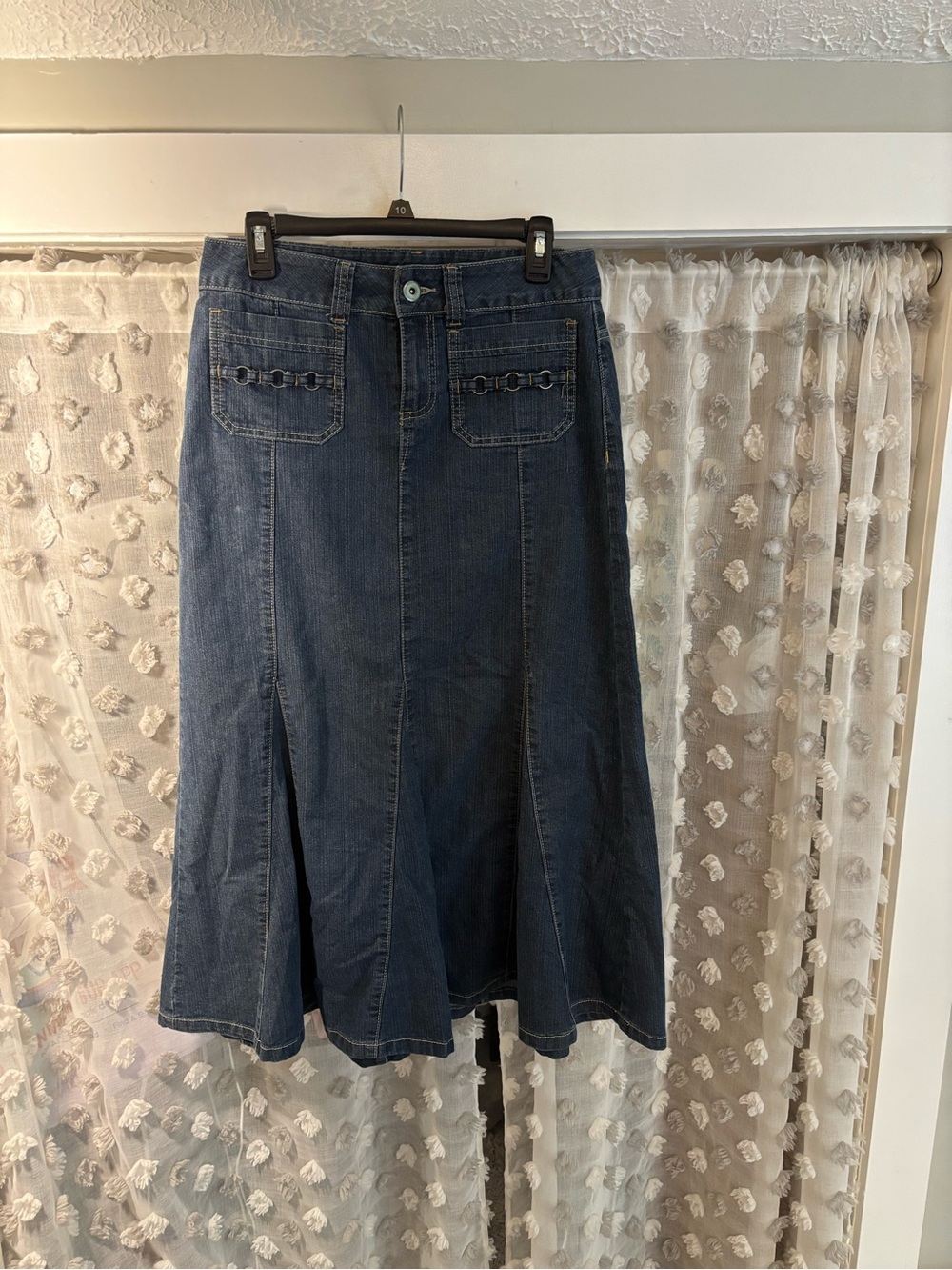 Christopher & Banks Dark Blue Denim Flared Midi Skirt